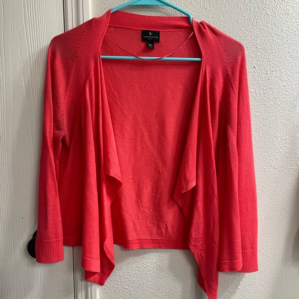Worthington Three Quarter Sleeve Cardigan - Coral